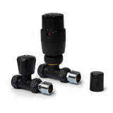 Black Straight Thermostatic Radiator Valves TRV Modern Radiator Valves 15mm x 1/2" (Set of 2) for Heated Towel Rails & Central Heating Radiators Radiator Valve Set