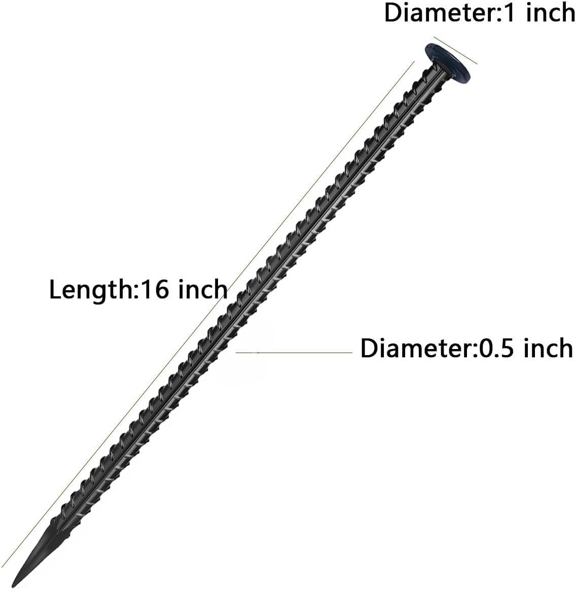 16" Galvanized Rebar Stakes 6 Pack,1/2" Diameter Heavy Duty Ground Anchors