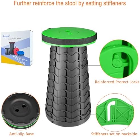 Boreeman Upgraded Folding Stool Lightweight Yet More Sturdy with Load Capacity 400lbs Portable Collapsible Stool for Camping Fishing Hiking BBQ (Green)