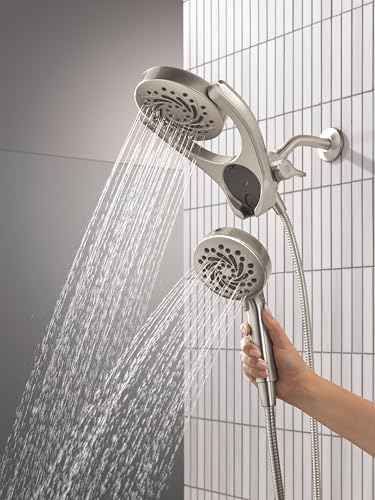 Delta Faucet 6-Setting In2ition 2-in-1 Dual Shower Head with ProClean Spray, Satin Nickel Round Shower Head with Hose, Hand Held Shower Head, Satin Nickel 75655SN