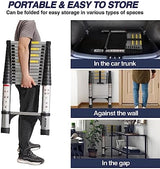 BOCOM 14.5 FT Aluminum Telescoping Ladder, Lightweight Multi-Purpose Collapsible Extension with 2 Triangle Stabilizers, Heavy Duty 330 lbs Max Capacity, Ideal for Home, RV, and Outdoor Work Silver