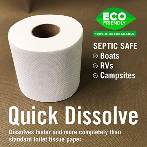 Boat and RV Toilet Paper, Septic Safe Quick Dissolving Tissue, 12 Single Rolls, Biodegradable 2-Ply for Marine, Travel, and Camper Systems, Camping Tank-Safe Bulk Pack