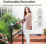 VIVOSUN Outdoor Handrail, 3 Step Stair Handrail, 40" x 36" Fits 1 to 3 Steps, Wrought Mattle Iron Handrail for Concrete Steps, Porch Steps, One-Step Assembly, Black