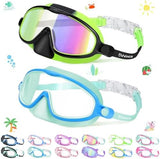 Vvinca 2 Pcs Kids-Swim-Goggles with Nose Cover, Swimming Diving Mask Wide View Anti Fog UV Anti Shattered Lens for Kids 3-6