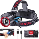 TDT 2000 LUMENS LED Rechargeable Head Lamps, Zoomable Headlamp with 6 Modes & IPX7 Waterproof, 120° Adjustable Head Lights for Forehead for Outdoor, Camping, Hard Hat, Running, Hunting