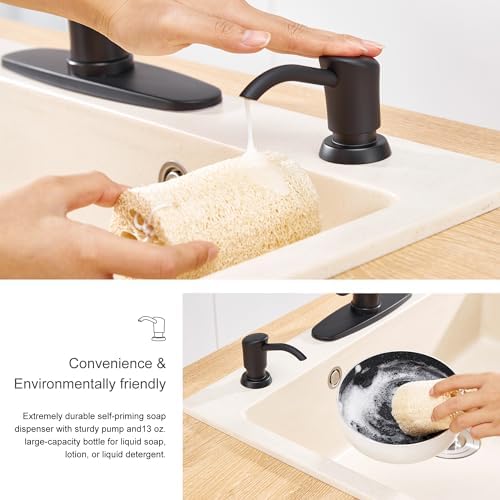 GAGALIFE Built in Sink Soap Dispenser or Lotion Dispenser for Kitchen Sink, Matte Black ABS Pump Head, with 17 Ounce PET Large Soap Bottle