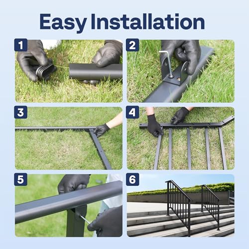 VIVOHOME 2-Pack Wrought Iron Hand Rails for Outdoor Steps – 40.6" Black Oval and Safety Balusters Exterior Railing Kit for Porch, Deck, or Indoor Stairs (4-Step, Black)