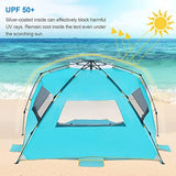 WolfWise 4-5 Person Easy Up Beach Tent UPF 50+ Portable Instant Sun Shelter Canopy Umbrella with Extended Zippered Porch, Blue