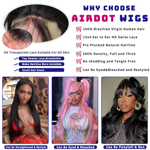 AIRDOT 30 Inch Body Wave Lace Front Wigs Human Hair 200% Density Frontal Wigs Human Hair Wigs for Women 13x4 HD Lace Front Wigs Human Hair Pre Plucked with Baby Hair