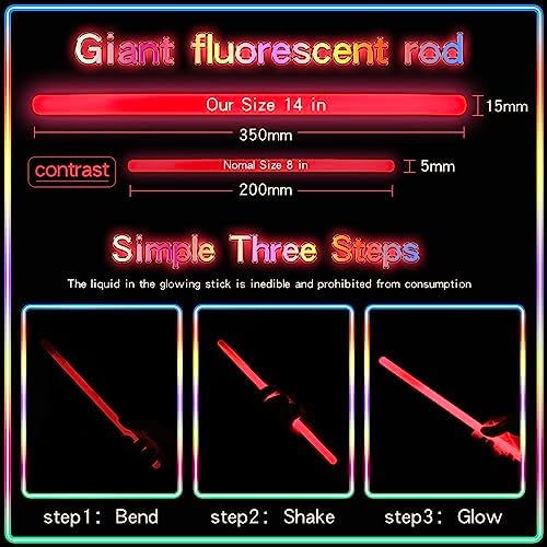 20 Pcs Ultra Bright Large Glow Sticks 14 Inch Industrial Grade 8 Colors Jumbo Light Sticks Emergency glow in the dark for Camping Accessories, Party,Hurricane, Earthquake, Survival Kit