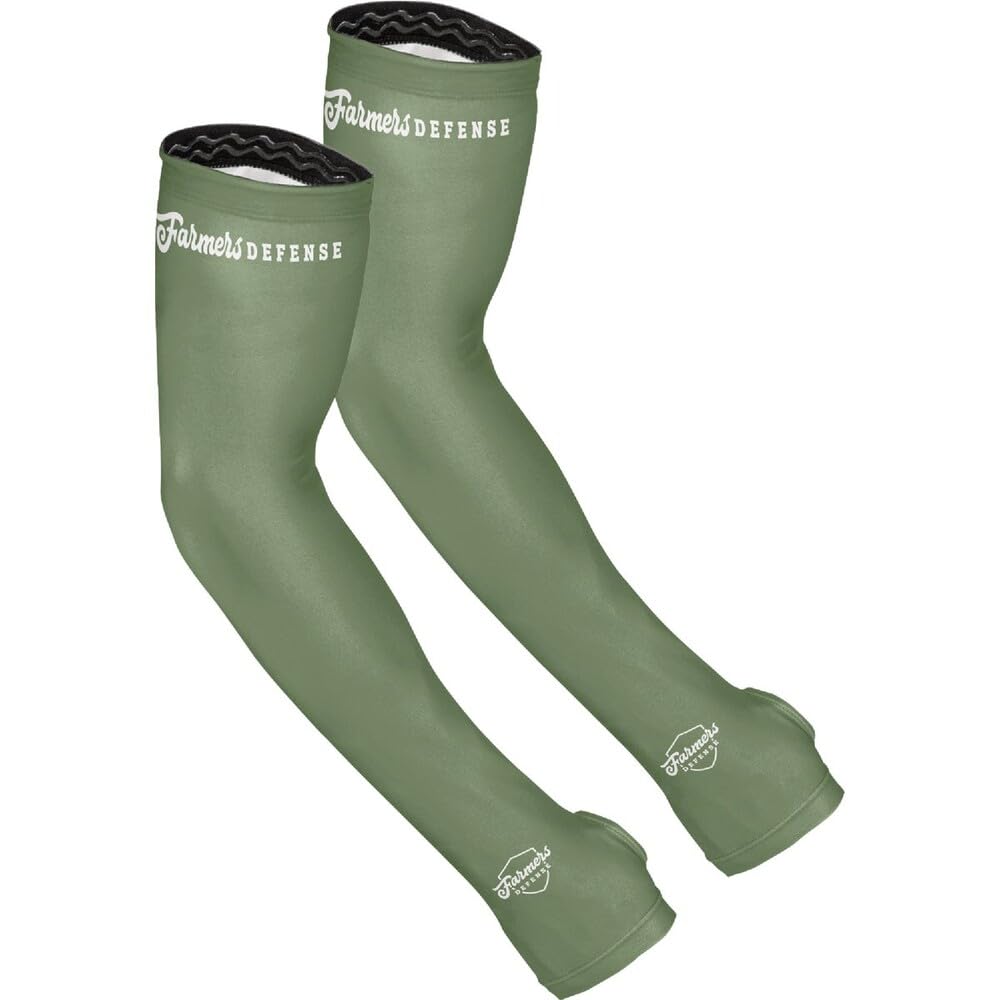 FARMER'S DEFENSE Gardening Arm Sleeves|UV Cooling Protective Sleeve Women & Men|Anti-Scratch Cover Sun UPF Outdoor Protection - Forest Green - L/XL