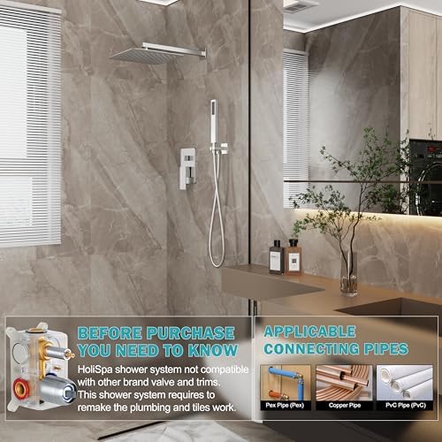 Brushed Nickel Shower System, Shower Faucet Set with 10-Inch Rain Showerhead and Handheld Spray, Wall Mounted High-Pressure Showerhead Combo Set Included Valve and Trim, Brushed Nickel