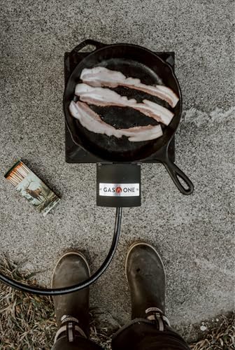 GasOne High Pressure Single Propane Burner - Outdoor Cooking with Heat Shield and Guard – Propane Burner Head for Camping, Tailgating, Seafood Boil, Home Brewing - Patent Pending