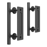 SMARTSTANDARD 2PCS Sliding Barn Door Handle, 12 Inch Heavy Duty Pull and Flush Hardware Set, Black, Large Rustic Two-Side Design, Round