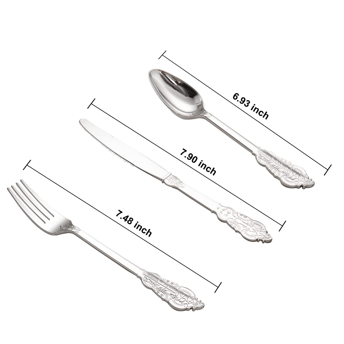WDF 200 Pieces Silver Plastic Silverware Disposable - 50Guests Silverware Plastic Cutlery - Disposable Utensils Includes 100 Forks, 50 Spoons, 50 Knives Perfect for Christmas Wedding or Party