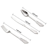 WDF 200 Pieces Silver Plastic Silverware Disposable - 50Guests Silverware Plastic Cutlery - Disposable Utensils Includes 100 Forks, 50 Spoons, 50 Knives Perfect for Christmas Wedding or Party