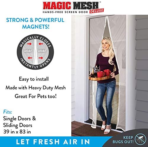 Magic Mesh Deluxe, White | Magnetic Screen Door, Heavy Duty, Magnetic Closure, Door Net, Patio Screen, Sliding Door Screen, Bug Screen for Doorways, Kid & Pet Friendly | Size 39" x 83" (Pack of 1)