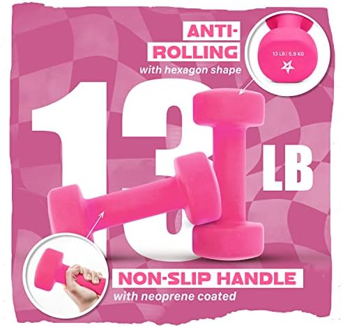 Yes4All Neoprene Coated Dumbbell Hand Weight Sets of 2 - Multiple Weight Options with 15 Colors, Anti-roll, Anti-Slip, Hexagon Shape