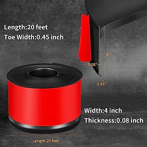 Flexible Baseboard Molding Trim 4 Inch Self-Adhesive Vinyl Wall Base Peel and Stick Cove Base Rubber Wall Baseboard Moulding Trim (20Ft, Black)