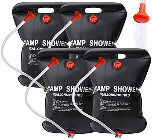DkOvn Solar Shower Bag, 1/2/4 Pack 5 Gallons/20L Camping Shower Bag, Portable Shower Bag with Removable Hose and On-Off Switchable Shower Head for Camping Beach Swimming Outdoor Traveling