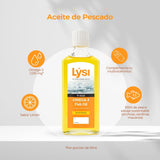 LÝSI, Omega 3 en Aceite de pescado, Mezcla de diferentes pescados, Sabor limón, Para toda la familia y embarazadas, Sin gluten y azúcar, 240 ml.