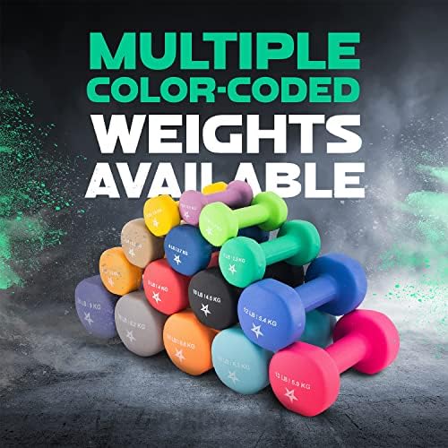 Yes4All Neoprene Coated Dumbbell Hand Weight Sets of 2 - Multiple Weight Options with 15 Colors, Anti-roll, Anti-Slip, Hexagon Shape