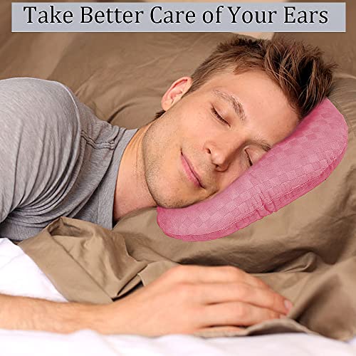 Wuronsa Ear Piercing Pillow for Side Sleepers, Pillow with an Ear Hole for CNH and Ear Pain Ear Inflammation Pressure Sores, O-Shaped Side Sleeping Pillow, Ear Guard Pillow(Pink)