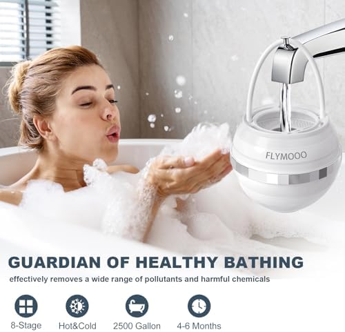 Bath Filter for Tub Faucet - 8 Stages Bathtub Water Filter Reduces Contaminants for Softer, Smoother Skin - 2,500 Gallons of Filtration, BPA Free (White)