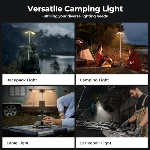 BougeRV Camping Light, Telescopic Rechargeable Camping Lantern, 13400mAh Rotatable Electric Outdoor Lamp, IPX5 Waterproof, Portable Light for Camping, Hiking, Power Outage, Adventure, Emergency Use
