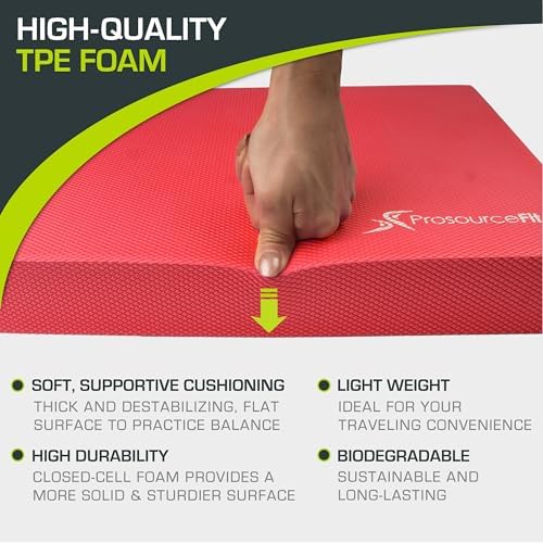 ProsourceFit Exercise Balance Pad – Non-Slip Cushioned Foam Mat & Knee Pad for Fitness and Stability Training, Yoga, Physical Therapy 15.5”x12.75”, Red