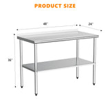 ROVSUN 60'' x 24'' Stainless Steel Table for Prep & Work,Commercial Worktables & Workstations, NSF Heavy Duty Metal Table with Adjustable UnderShelf & Backsplash for Kitchen,Restaurant,Home,Hotel