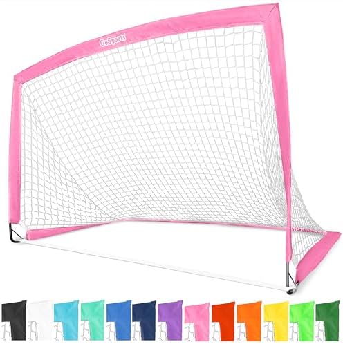 GoSports Portable Soccer Goals for Kids - 13 Color Options - Choose 4 x 3 ft or 6 x 4 ft - Team Tone Pop Up Nets for Backyard