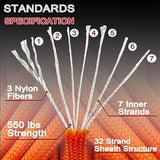 VVAAGG 550 Paracord 200FT - Lightweight and Durable 4mm Nylon Parachute Cord, Tent and Camping Rope, Clothesline - Orange