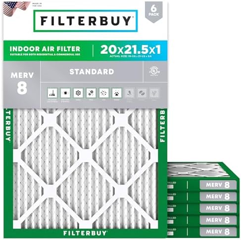 Filterbuy 20x21.5x1 Air Filter MERV 8 Dust Defense (6-Pack), Pleated HVAC AC Furnace Air Filters Replacement (Actual Size: 19.88 x 21.50 x 0.75 Inches)