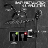 Veken 11.8 Rectangle Inch Rain Shower Head - Shower Heads with 6 Modes Handheld Spray Combo - Wide Rainfall shower with 70" Hose - 1.8gpm Dual Showerhead with Anti-Clog Nozzles - Matte Black