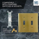 Rio Salto BRASS Modern Metal Gold Outlet Cover or Light Switch Cover Wall Plate Toggle Switch 2-Gang Double Toggle Light Switch Covers Wall Plate Wallplate Decorative Gold 2 Gang STANDARD SIZE