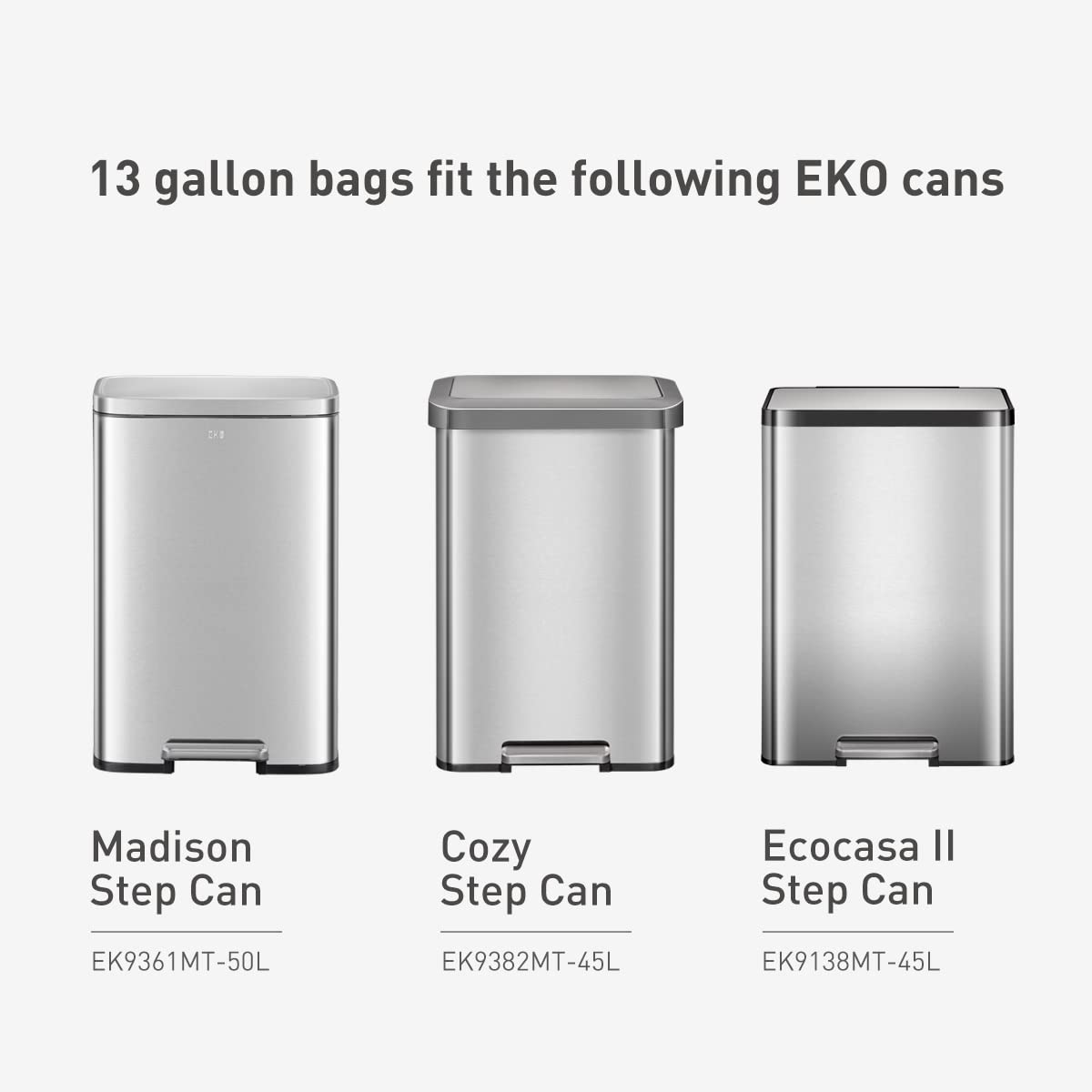 EKO 13 Gallon / 40-60 Liter Drawstring Trash Bags, Extra-Strong Unscented Garbage Bags, 60 Count Easy-Dispense Roll for Kitchen & Household Use, Leak-Resistant, Code F, White