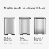 EKO 13 Gallon / 40-60 Liter Drawstring Trash Bags, Extra-Strong Unscented Garbage Bags, 60 Count Easy-Dispense Roll for Kitchen & Household Use, Leak-Resistant, Code F, White