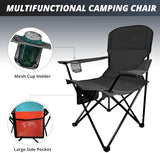 Folding Outdoor Beach Camp Chair with Cup Holder, Storage Pocket, Waterproof Bag Outdoor Arm Chair, Supports 225LBS, Black