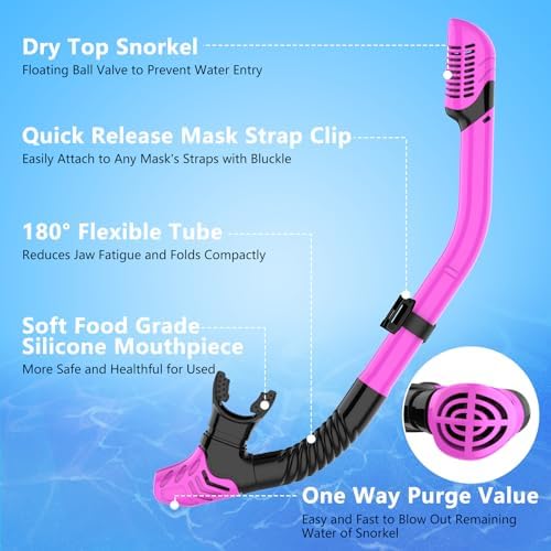 Snorkeling Gear for Adults, Dry-Top Snorkel Set Scuba Diving mask, 180°Panoramic Wide View Professional Snorkeling Gear Breathing Freely Snorkel Mask