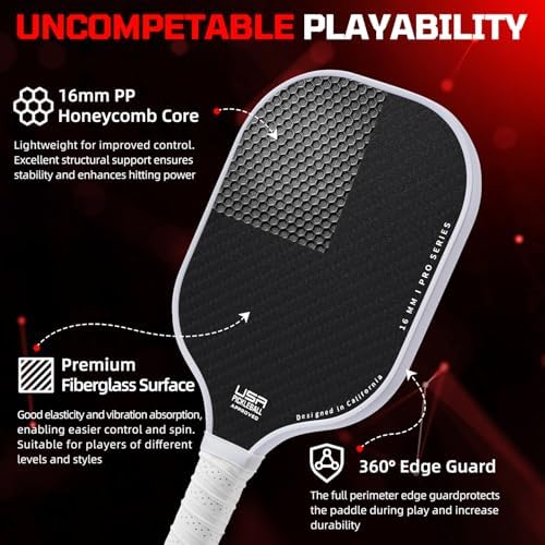 BAGAIL Pickleball Paddles, USAPA Approved Fiberglass Surface Pickleball Set, Lightweight Pickle Ball Rackets with 4 Balls, 1 Bag, Designed in California for Traction and Stability
