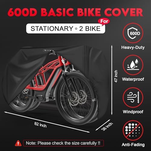 Bike Cover for 2 Bikes - 600D Bike Covers Outdoor Storage Waterproof & Heavy Duty, Bicycle Cover for 2 eBike, Mountain Bike, Road Bike, Hybrid Bike, Beach Cruiser Bike, Scooter and More