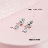 In Season Jewelry Sterling Silver Tiny Princess Square Cut Earrings - 2mm