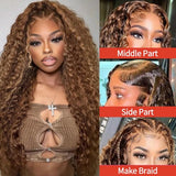 30inch Highlight Ombre Lace Front Wig Human Hair 13x6 HD Honey Blonde 4/27 Deep Wave Lace Front Wigs Human Hair 200 Density Glueless Wigs Human Hair Pre Plucked with Baby Hair