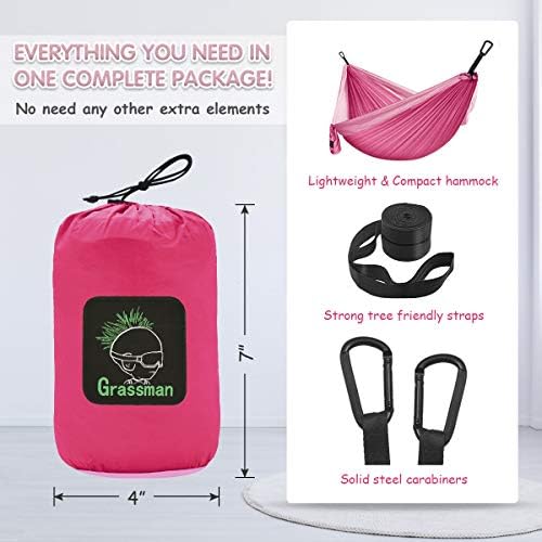 Grassman Kids Hammock- Small Hammock for Camping Portable Hammock for Child Girls Boys Ultralight Backpack Mini Hammocks with Straps Pink