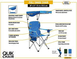Quik Shade Full Size Shade Folding Chair for Camping, Polyester, Arm Rest|Foldable, Royal Blue, 2'L x 3'W x 4.3'H (160048DS)