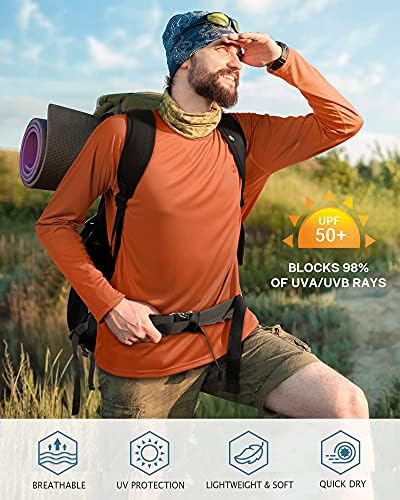Roadbox Mens UPF 50+ UV Sun Protection Shirts Outdoor Long Sleeve SPF Rash Guard for Fishing Hiking Swimming Running
