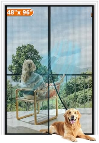 MAGZO Magnetic Screen Door Fit Door Size 48 x 96 Inch, Screen Size 50" x 97" Strong Magnet French Style Mesh, Heavy Duty Fiberglass Mesh with Hook & Loop for Sliding Entrance, Gray