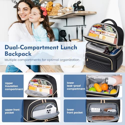 Backpack Cooler Lunch Backpacks Double Decker Lunch Box,Insulated Backpacks Lunch Cooler Bags, Lightweight Leakproof Lunchbox Back Pack for Women Men to Travel,Picnic,Hiking,Beach,Camping