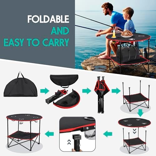 ZENY Portable Folding Picnic Table Outdoor Camping Table with 4 Cup Holders and Carrying Bag Collapsible Portable Tables Folding for BBQ Outdoor Fishing